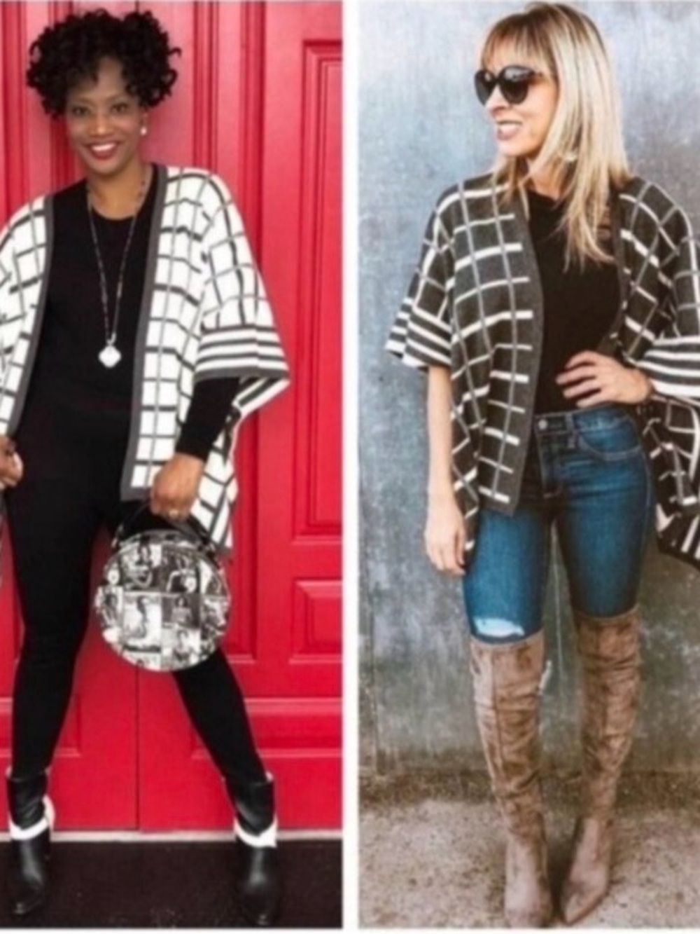 CAbi Cream & Charcoal Windowpane Open Poncho